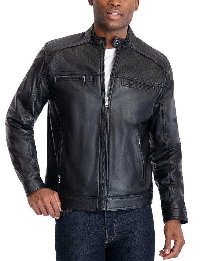 Michael Kors Men's Perforated Leather Moto Jacket, Created for Macy's ...