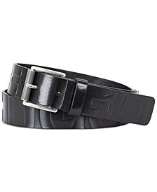 HUGO Men's Gabir Embossed Logo Leather Dress Belt 