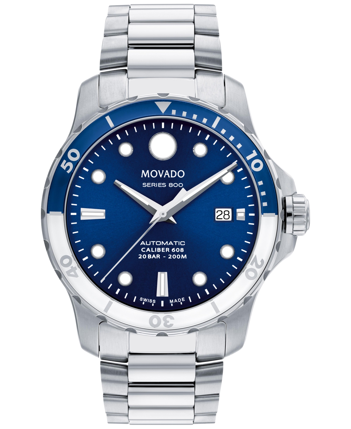 Shop Movado Series 800 Men's Swiss Automatic Silver-tone Stainless Steel Bracelet Watch 42mm