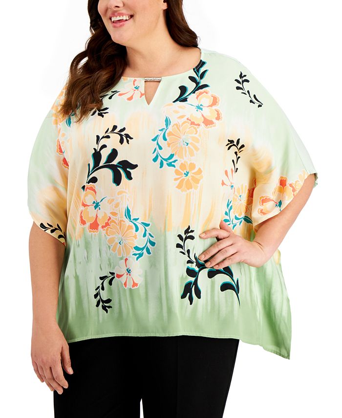 JM Collection Plus Size Printed MixedMedia Top, Created for Macy's