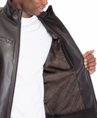 Men's Perforated Faux Leather Moto Jacket, Created for Macy's