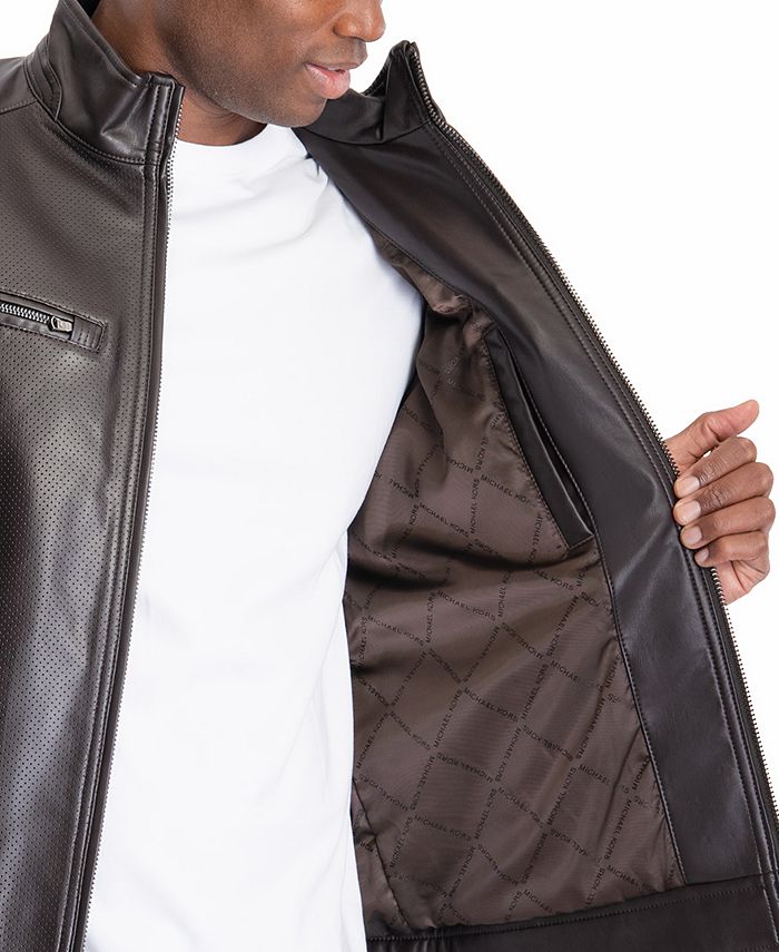 Michael Kors Men's Perforated Faux Leather Moto Jacket, Created for