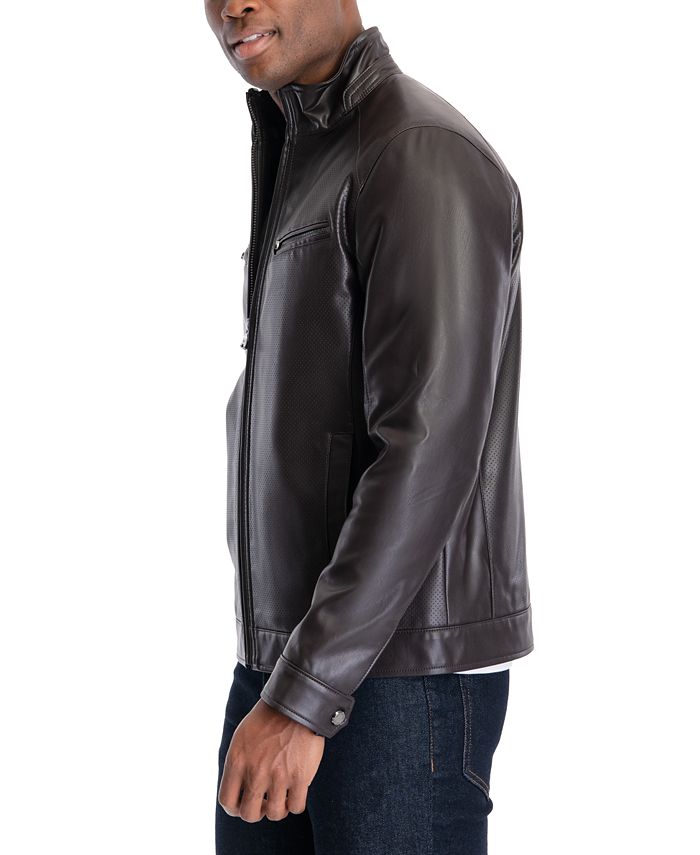 Michael Kors Men's Perforated Faux Leather Moto Jacket, Created for