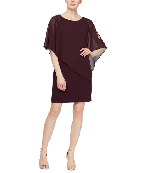 Женское платье SL Fashions Embellished Overlay Shift, цвет: Баклажановый
