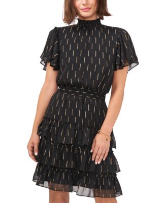 MSK Printed Tiered Smocked-Waist Flutter-Sleeve Dress - Macy's