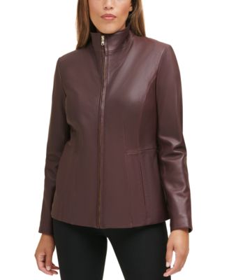 Cole Haan Women s Wing Collar Leather Coat Macy s