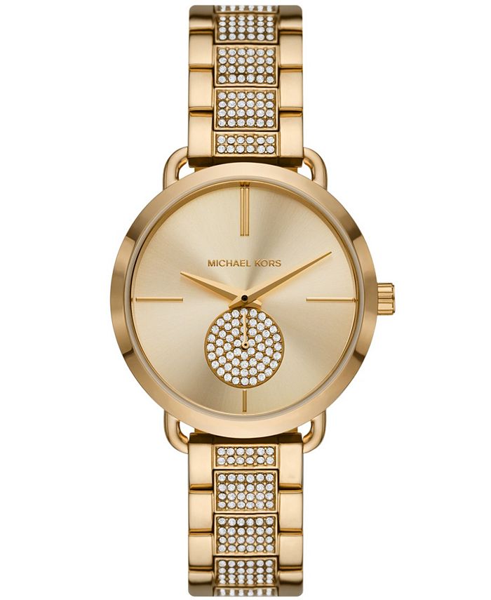 Michael Kors Women's Portia Gold-Tone Stainless Steel Bracelet Watch ...