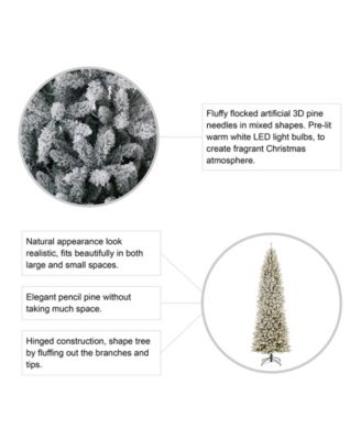 Pre-Lit Flocked Pencil Fir Artificial Christmas Tree with 600 Warm White Lights, 9'