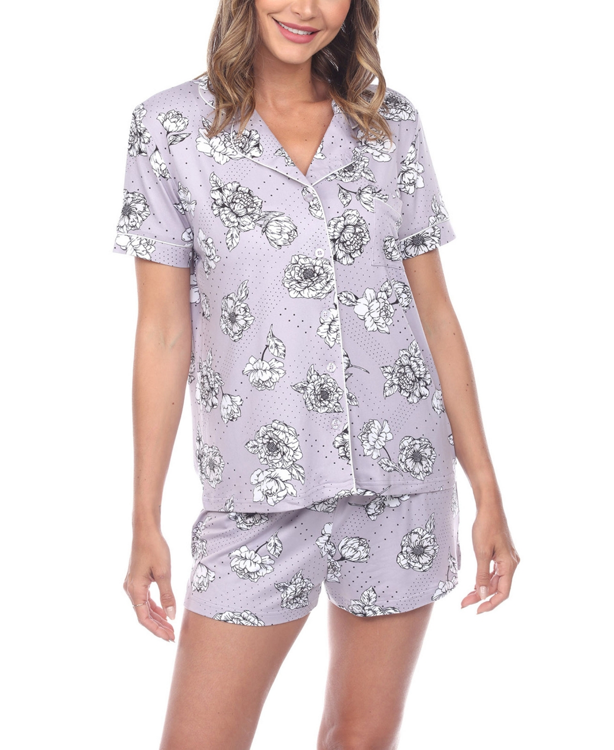 Women's Short Sleeve Floral Pajama Set, 2-Piece - Gray