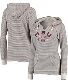 Women's Cream Mississippi State Bulldogs Striped French Terry V-Neck Hoodie