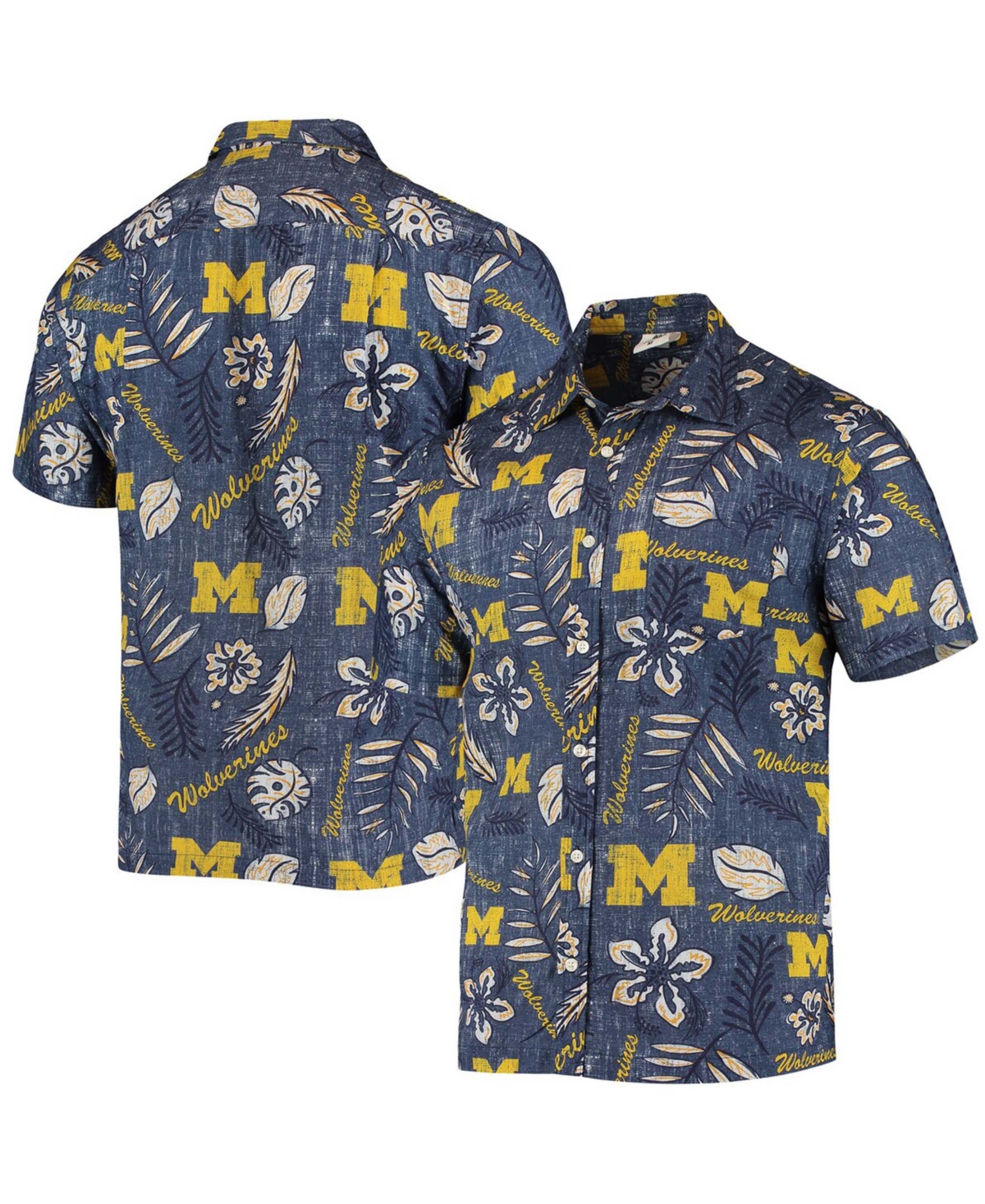 Men's Navy Michigan Wolverines Vintage-Like Floral Button-Up Shirt - Navy