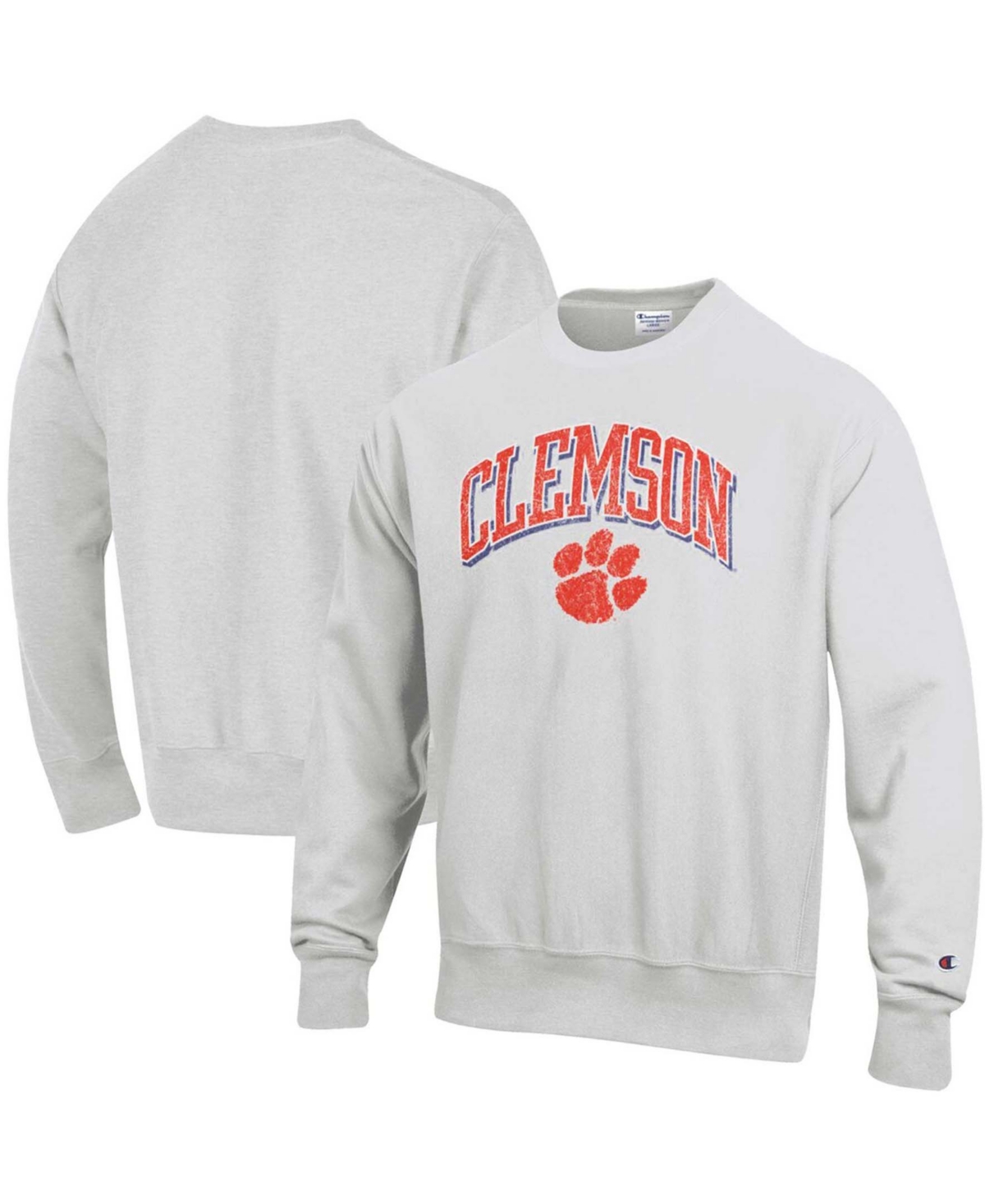 Men's Gray Clemson Tigers Arch Over Logo Reverse Weave Pullover Sweatshirt