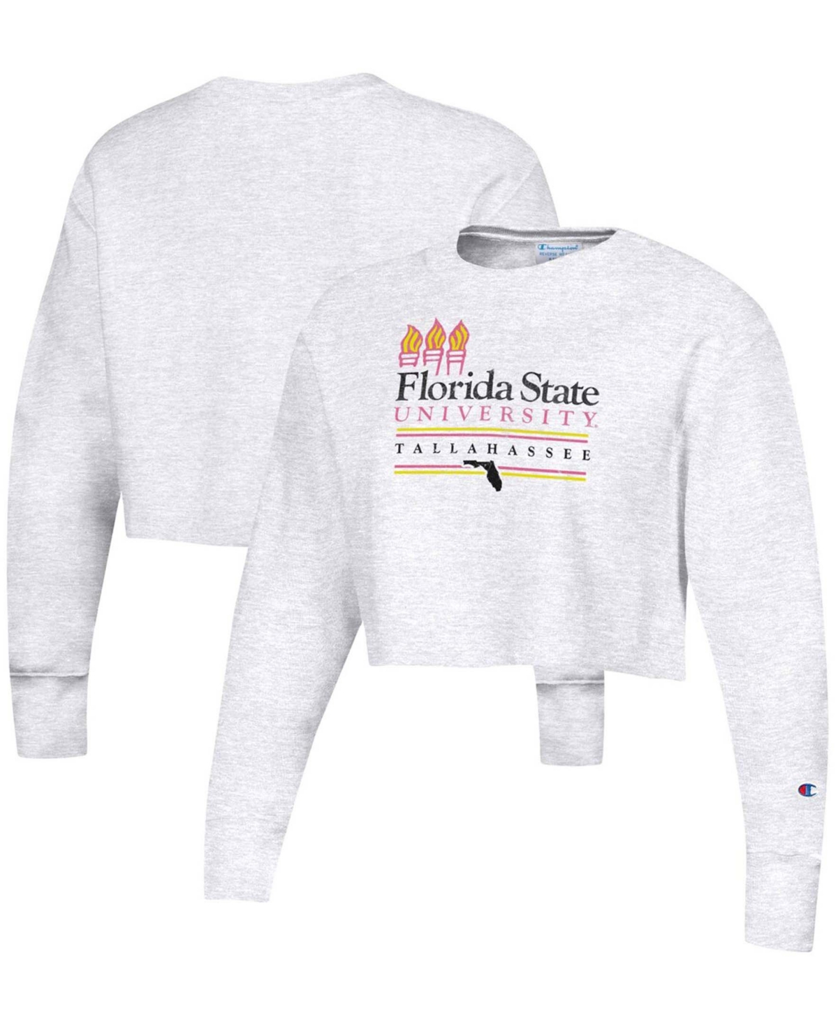 Women's Heathered Gray Florida State Seminoles Beach Club Reverse Weave Cropped Pullover Sweatshirt - Heathered Gray