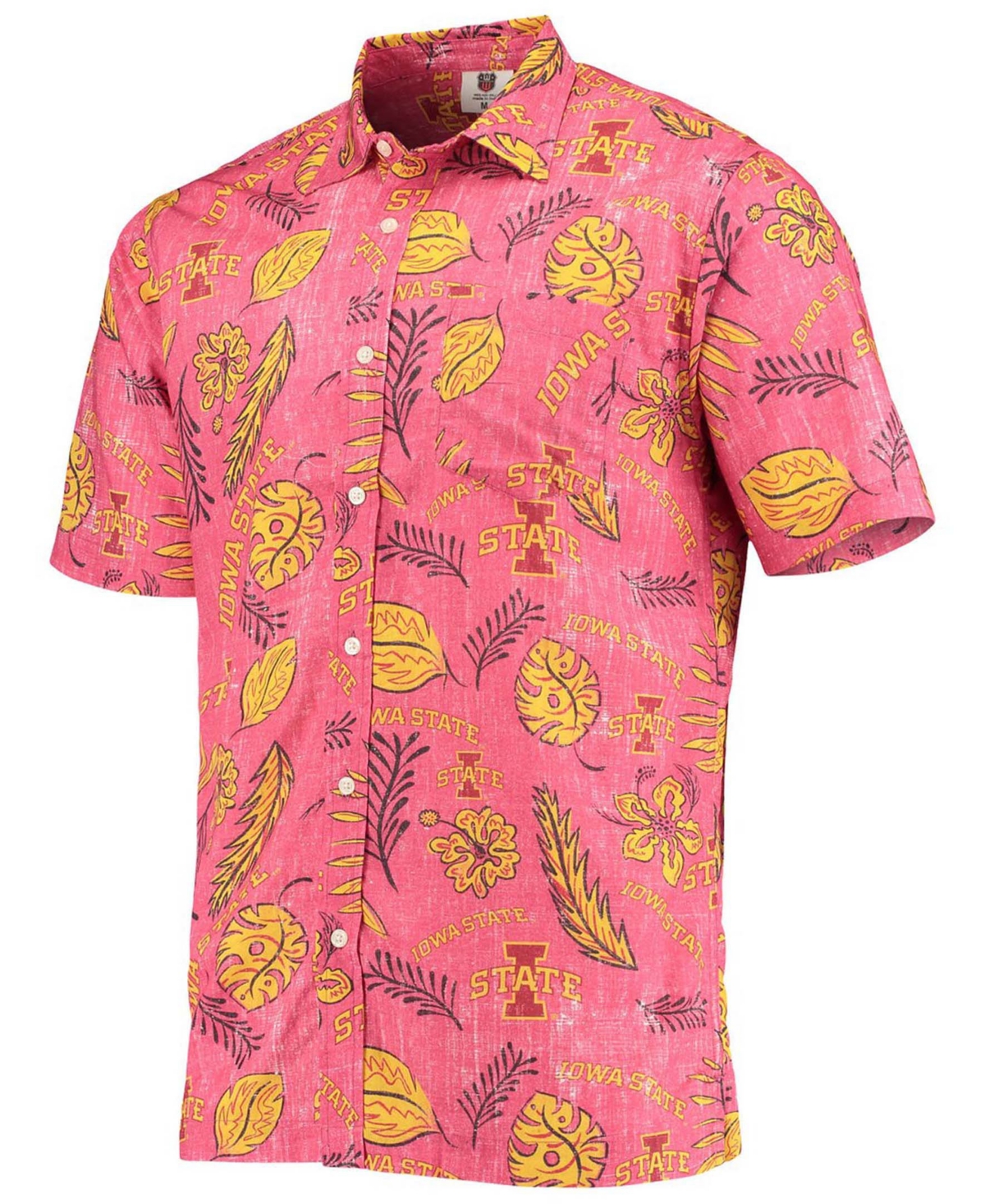 Men's Wes & WillyDistressed Iowa State Cyclones Vintage-Like Floral Button-Up Shirt - Cardinal