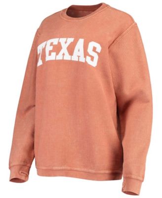 Women's Texas Orange Texas Longhorns Comfy Cord Vintage-Like Wash Basic Arch Pullover Sweatshirt