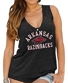 Women's Black Arkansas Razorbacks Relaxed Henley V-Neck Tri-Blend Tank Top