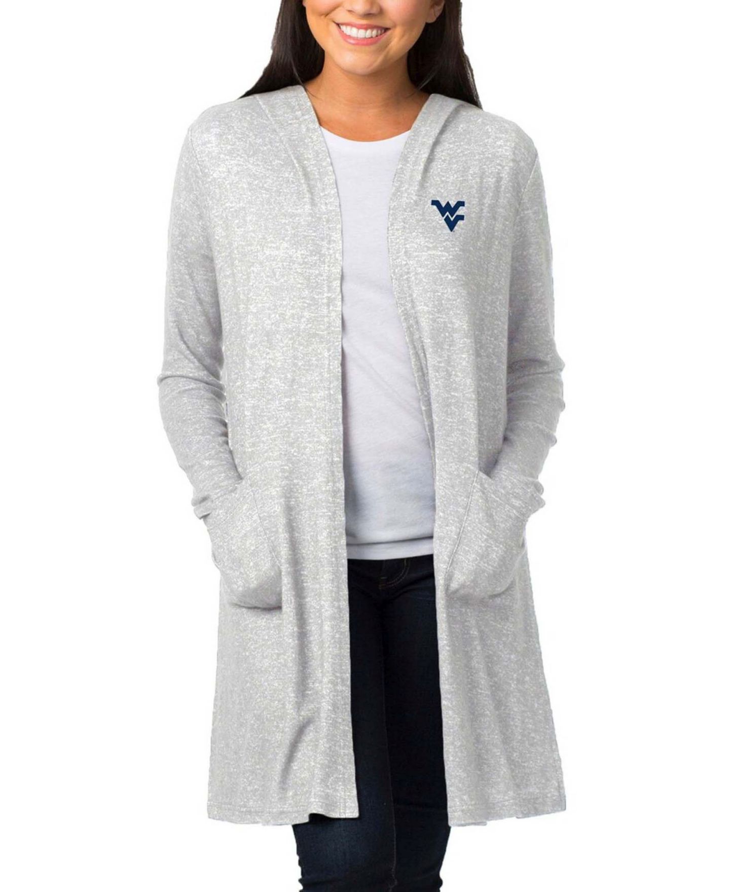 Женский кардиган Boxercraft Heathered Gray West Virginia Mountaineers Cuddle Soft Duster Tri-Blend Hooded — фото 4
