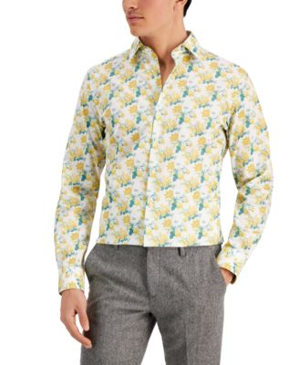 mens yellow print dress shirt