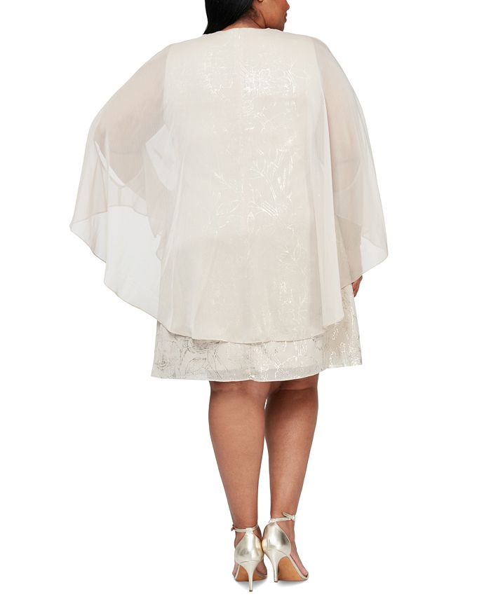 SL Fashions Plus Size Foil-Print Cape Dress - Macy's