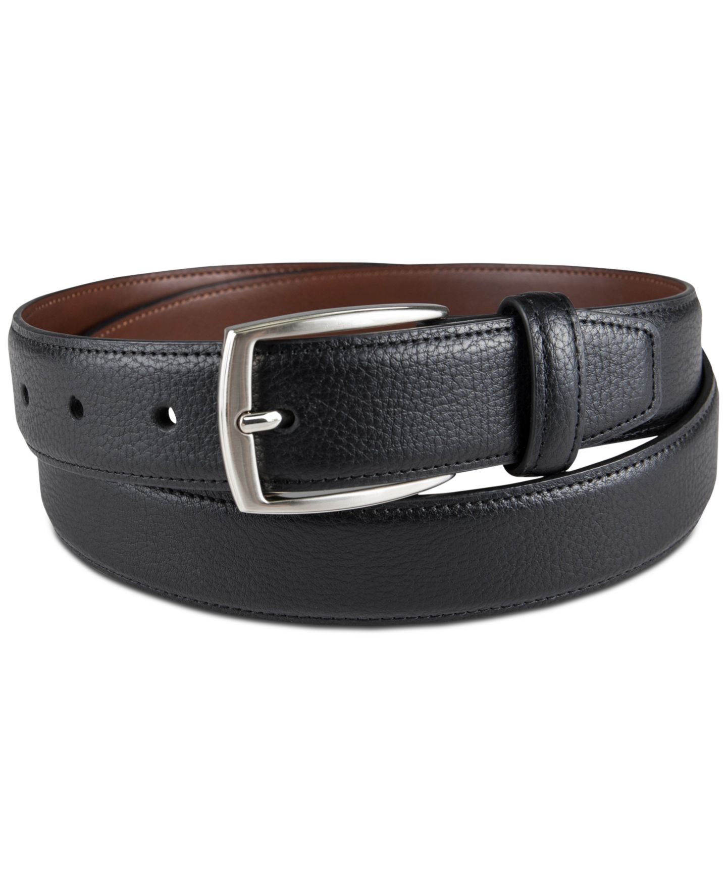 Мужской ремень Club Room 32MM Faux Leather Pebble Grain Stretch Belt, цвет: Чёрный — фото 1