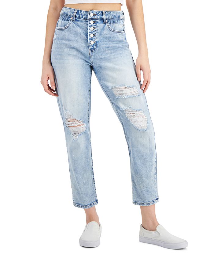 Vanilla Star Juniors' Distressed Button-Fly Jeans & Reviews - Jeans -  Juniors - Macy's
