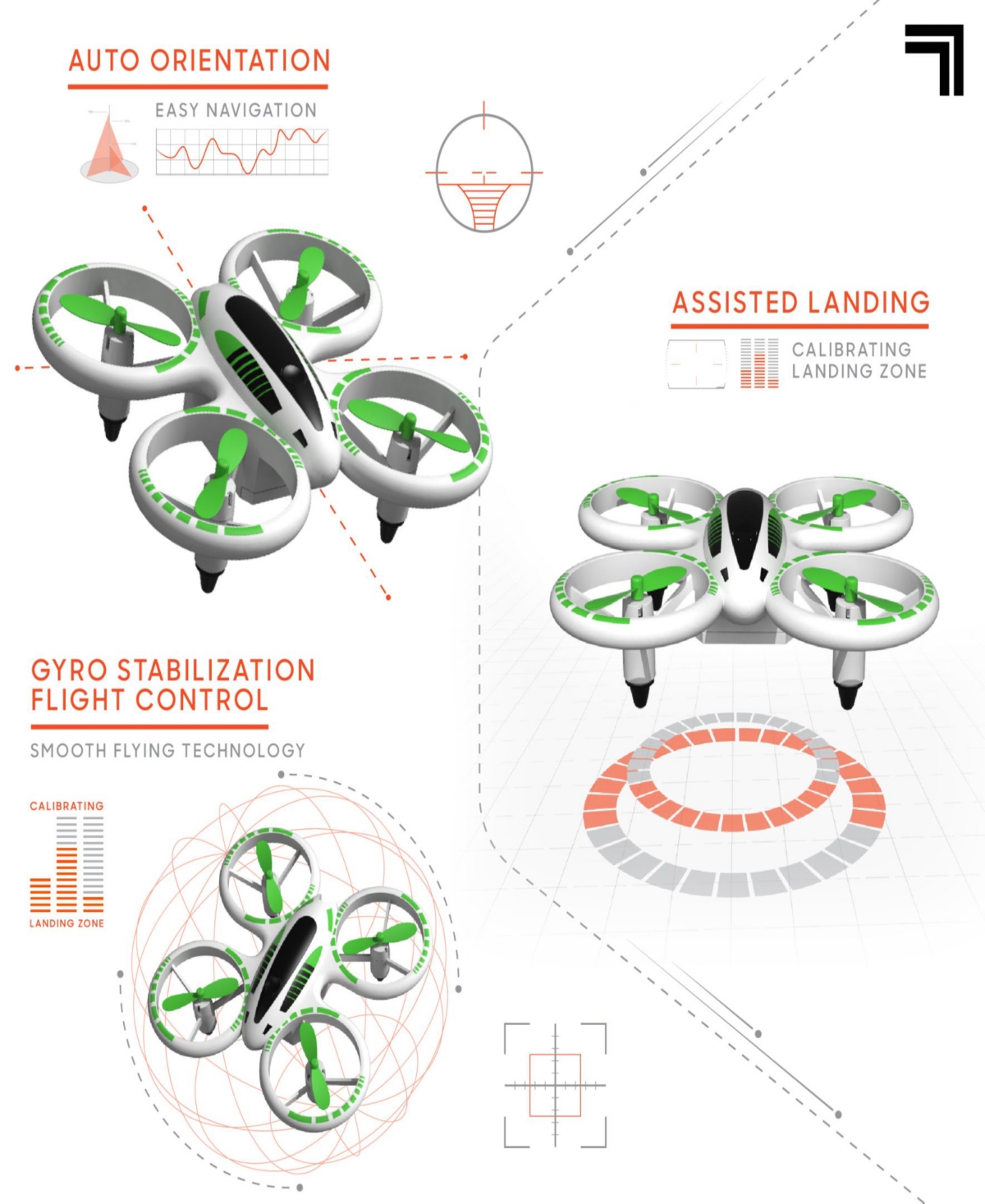 Sharper Image 2.4ghz Rc Glow Up Stunt Drone With Led Lights In White