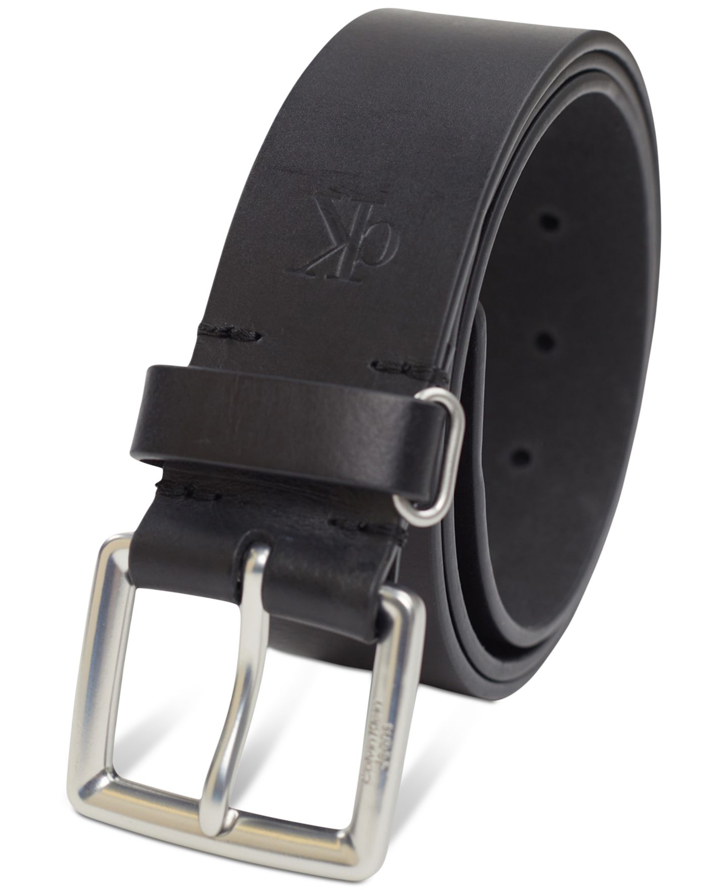 Мужской ремень Calvin Klein 40MM Leather Belt with Keeper Ring, цвет: Чёрный — фото 2