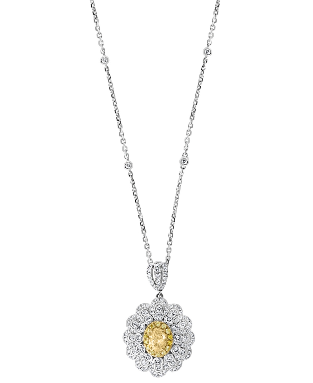 Effy Yellow Diamond (7/8 ct. t.w.) & White Diamond (1-1/6 ct. t.w.) Pendant Necklace in 18k Two-Tone Gold - White Gold