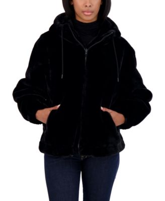 Juniors' Juniors' Reversible Faux Fur Hooded Bomber Jacket