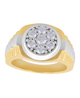 Men's Cubic Zirconia 14K Gold Plated in .925 Sterling Silver Gents Ring ...