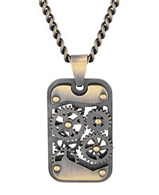 Men's Movable Gear Dog Tag in Gunmetal Stainless Steel Pendant Necklace