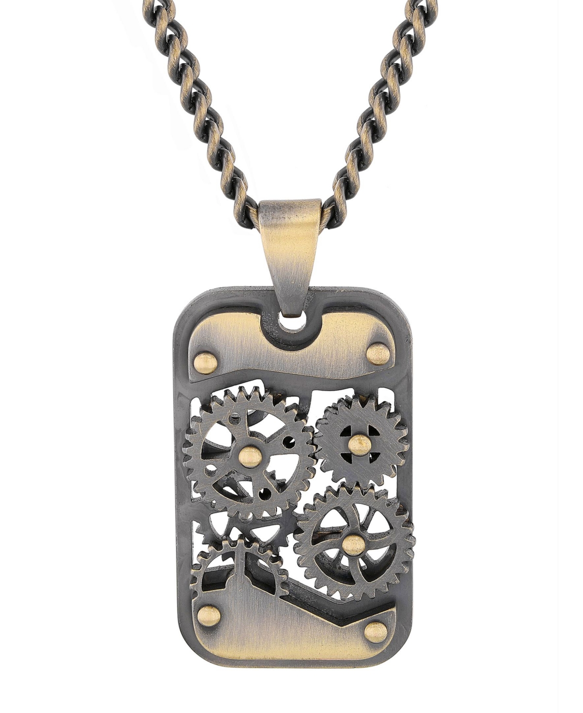 C & c Jewelry Men's Movable Gear Dog Tag in Gunmetal Stainless Steel Pendant Necklace