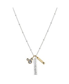 Two-Tone Gold Flash-Plated Mickey Mouse "Never Stop Dreaming" Crystal Initial Bar Pendant Necklace