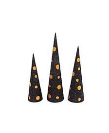 Assorted Glitter Halloween Cone Trees Set, 3 Pieces
