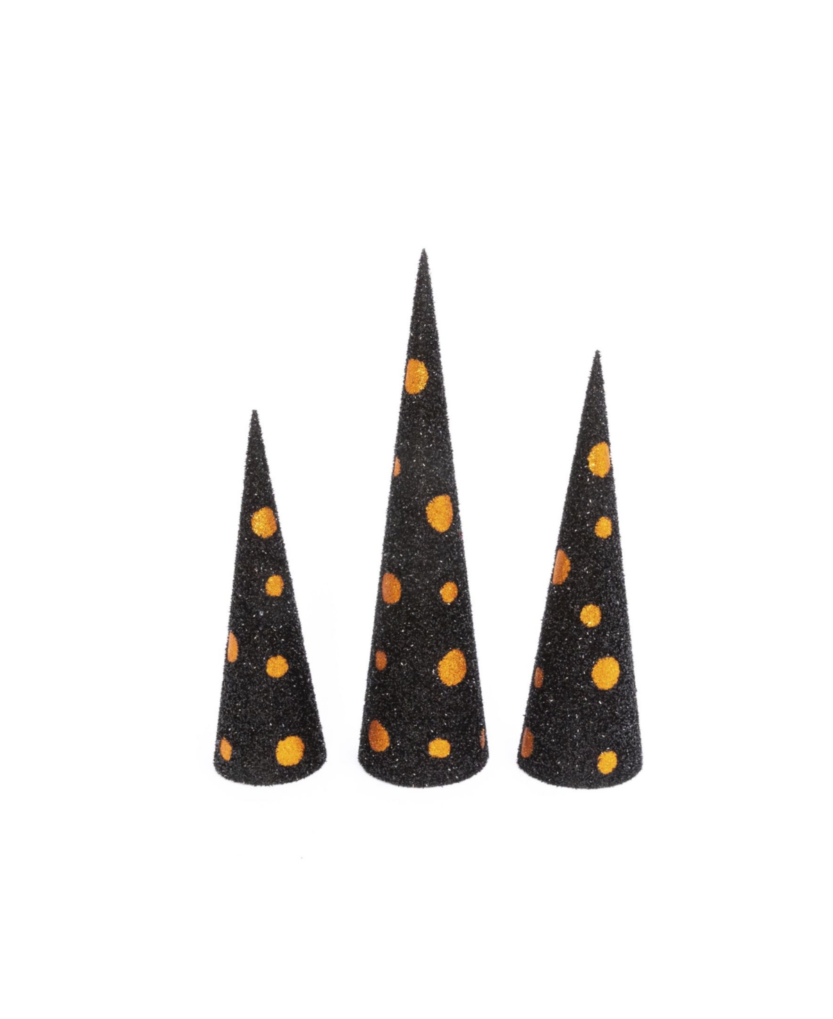 Assorted Glitter Halloween Cone Trees Set, 3 Pieces - Black