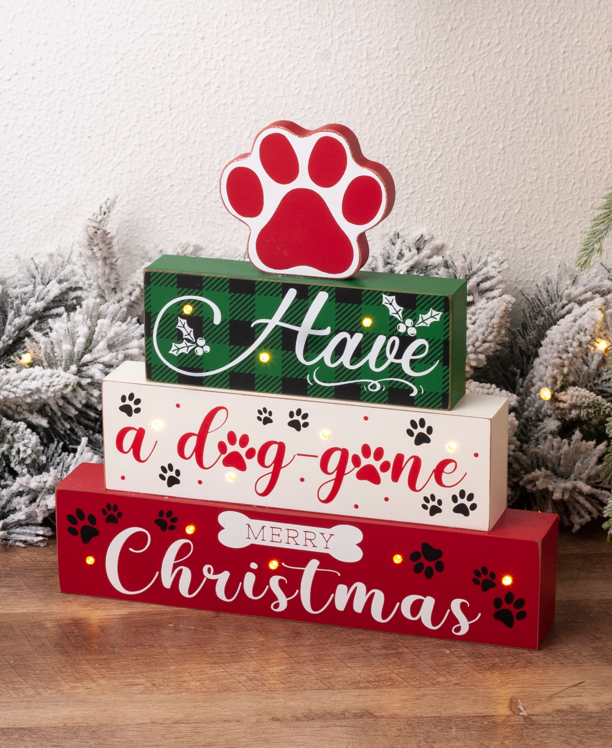 Glitzhome Lighted Wooden Pet Block Word Sign,