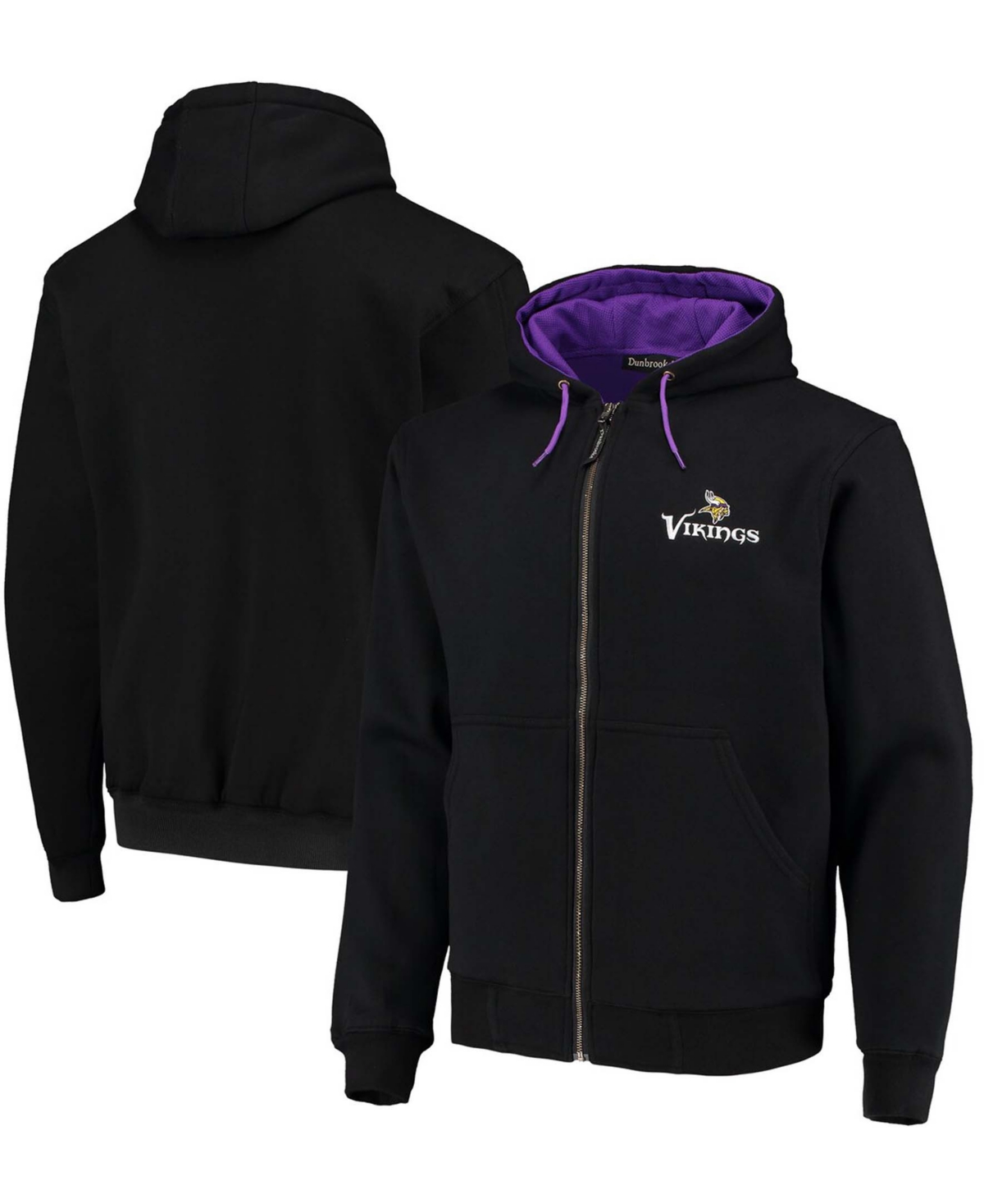 DUNBROOKE MEN'S DUNBROOKE BLACK MINNESOTA VIKINGS CRAFTSMAN THERMAL-LINED FULL-ZIP HOODIE 