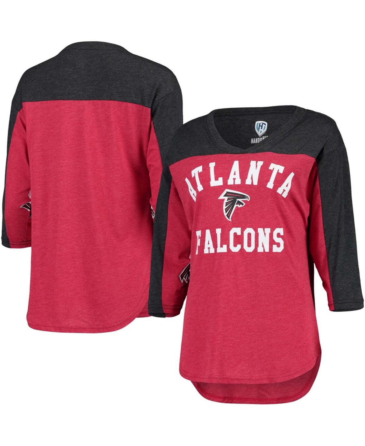 Hands High Women's Red, Black Atlanta Falcons In The Zone 3/4 Sleeve V-Neck T-shirt