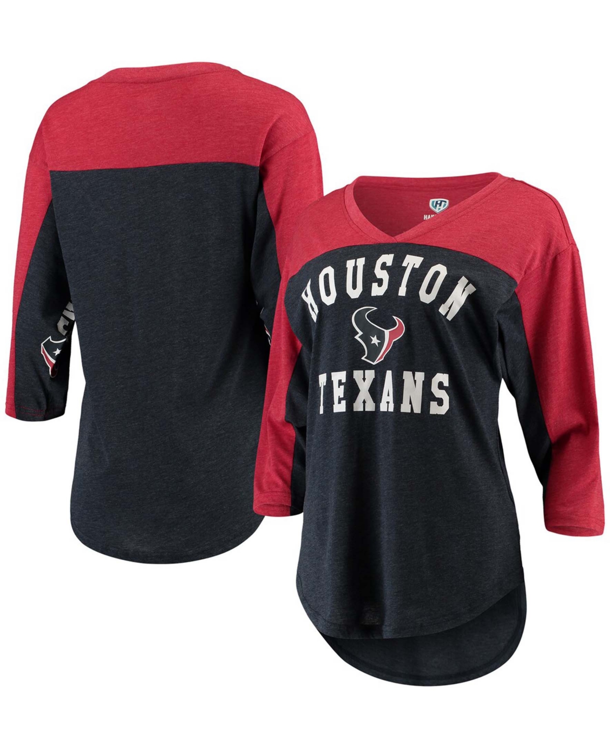 Hands High Women's Navy, Red Houston Texans In The Zone 3/4 Sleeve V-Neck T-shirt