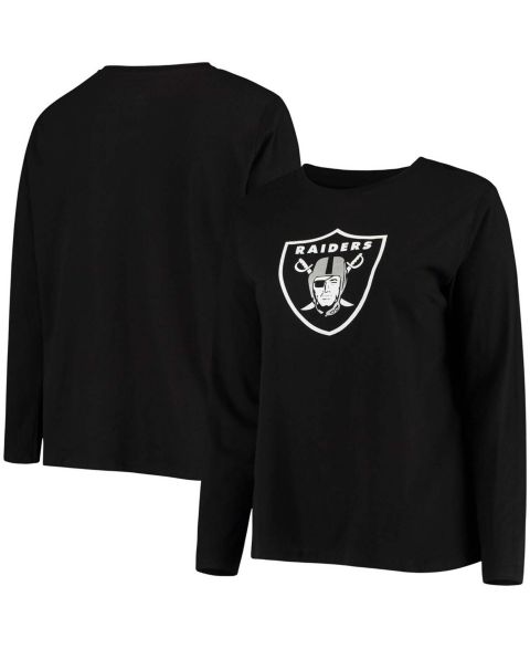 Женская футболка Fanatics Plus Size Black Las Vegas Raiders Primary Logo Long Sleeve