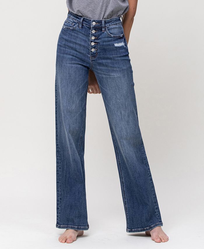 VERVET Women's Super High Rise Button Up Wide Leg Jeans - Macy's