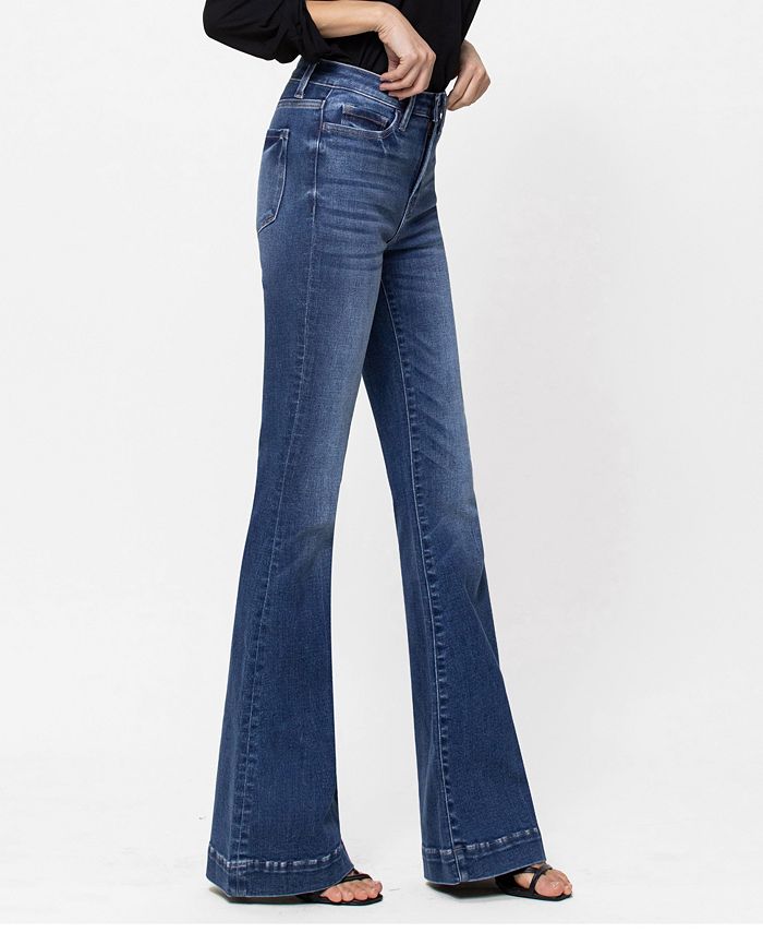 VERVET Women's Stretch High Rise Super Flare Jeans with Trouser Hem