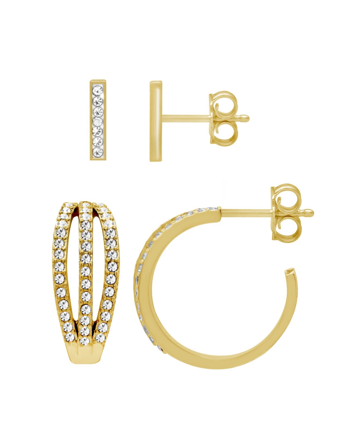 Gold Plated 2-Piece C Hoop Bar Earrings Set - Gold-Plated