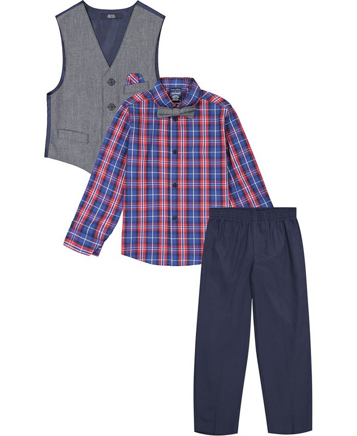 Nautica Little Boys Blue Twill Vest 4 Piece Set Macy's