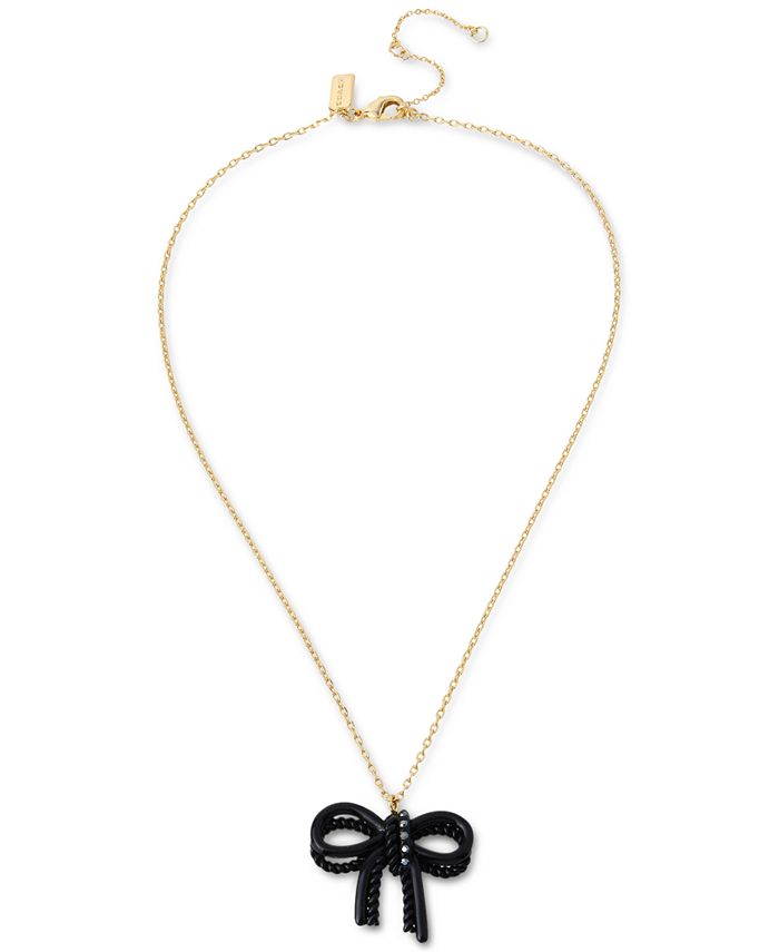 COACH Gold-Tone Black Pavé Bow Pendant Necklace, 16 + 2 extender