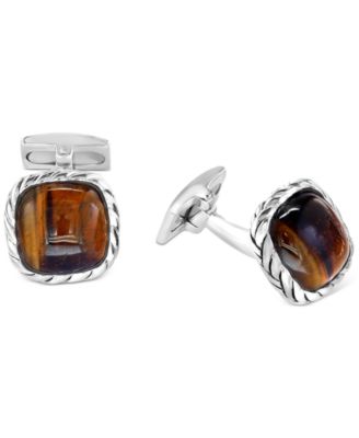 EFFY Collection - Men's Tiger Eye Cufflinks in Sterling Silver (Also in Black Agate)