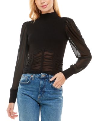 Crave Fame - Juniors' Mesh-Sleeve Ruched Sweater