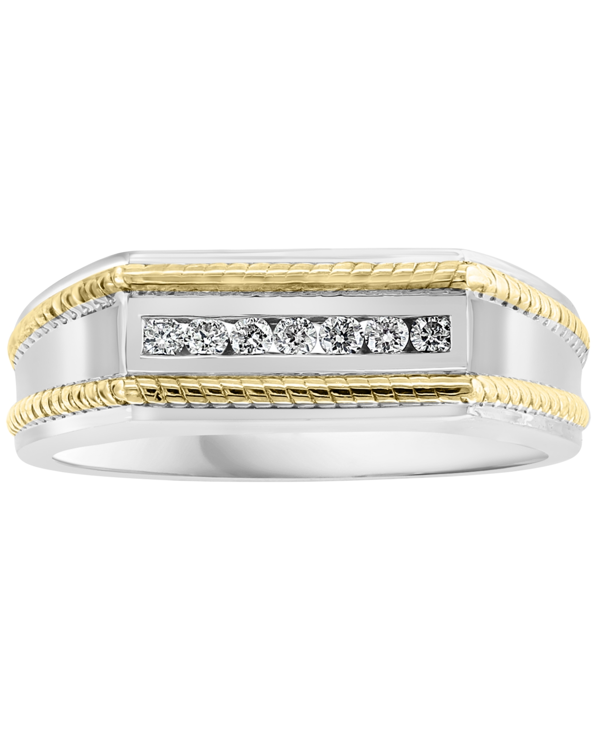 Effy Men's Diamond Rope-Accented Ring (1/8 ct. t.w.) & 18k Gold-Plate - Sterling Silver