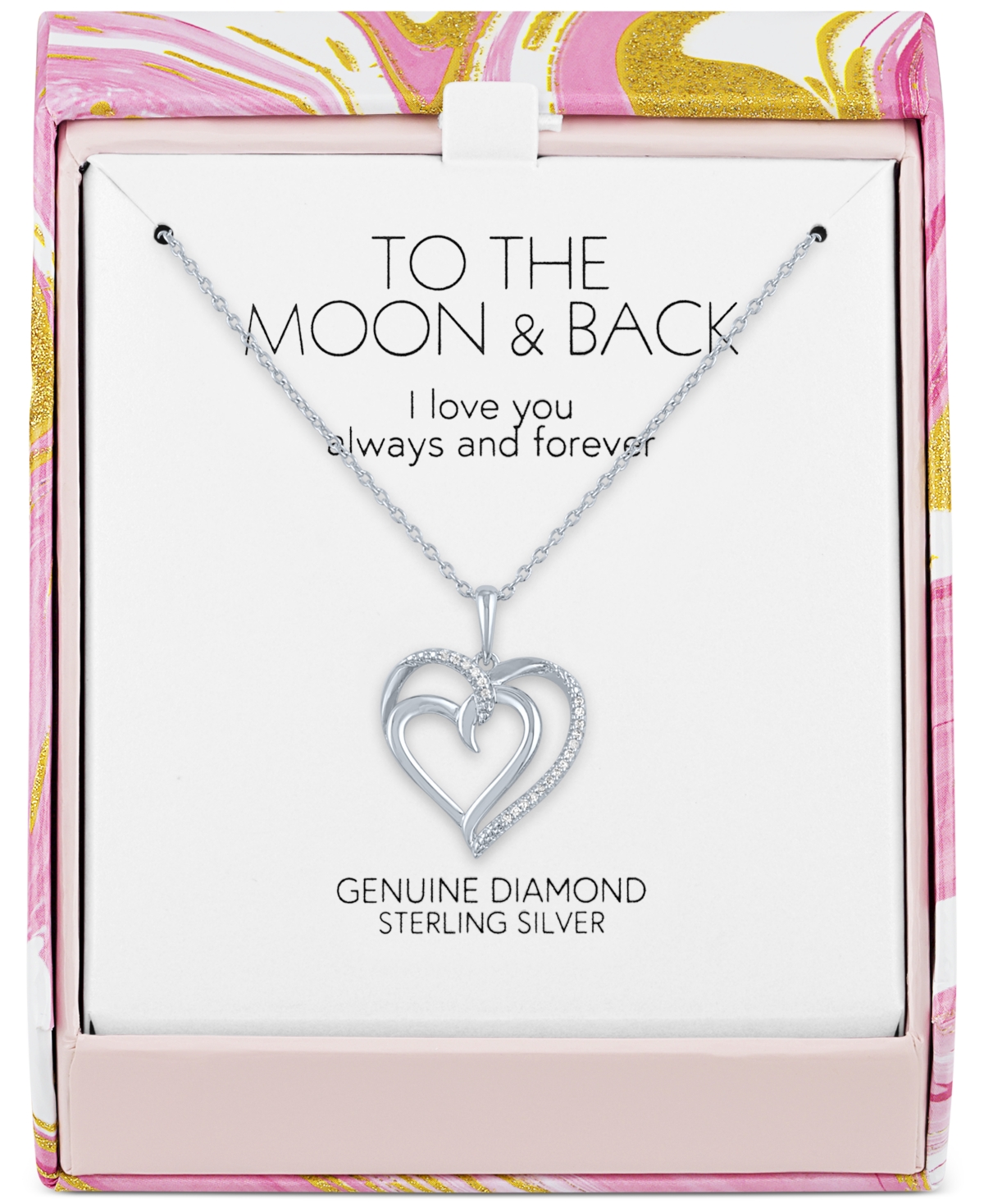 Diamond Accent Double Heart Pendant Necklace in Sterling + extender - Silver