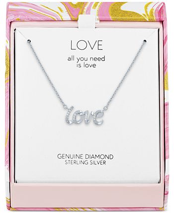 Macy's Diamond Accent Love Pendant Necklace in Sterling Silver, 16